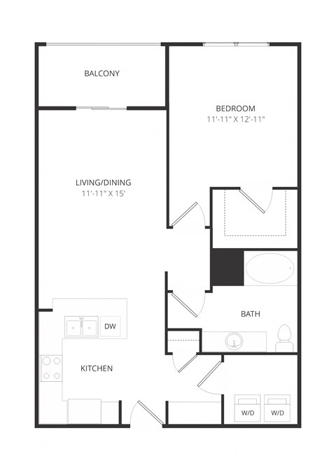 Floor plan for 1 bed, 1 bath, 817 sqft